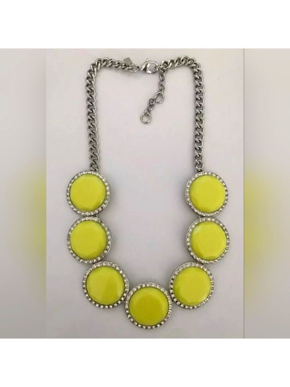 BANANA REPUBLIC SILVER TONE CUT CRYSTAL FLUORESCENT YELLOW 20-22" NECKLACE NWOT